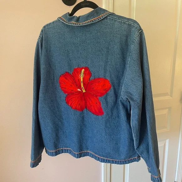 Tantrums Blue Denim Jacket with Red Floral Accents - Picture 3 of 3